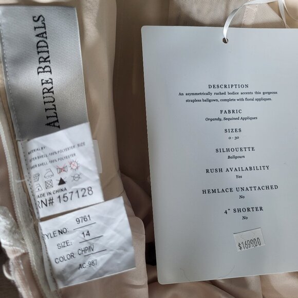 NWT~$1699~ALLURE BRIDAL~12~STRAPLESS CHAMPAGNE IVORY EMBELLISHED WEDDING DRESS - Picture 15 of 16